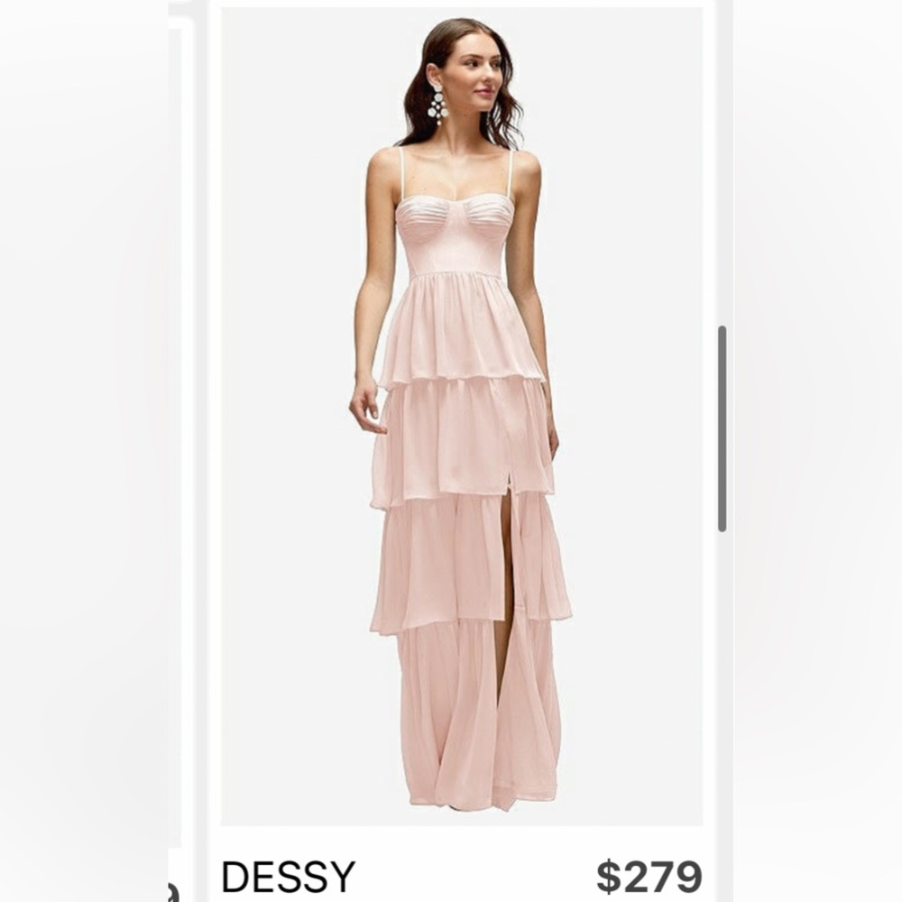 Dessy Blush Pink Tiered Maxi Dress with Front Slit
